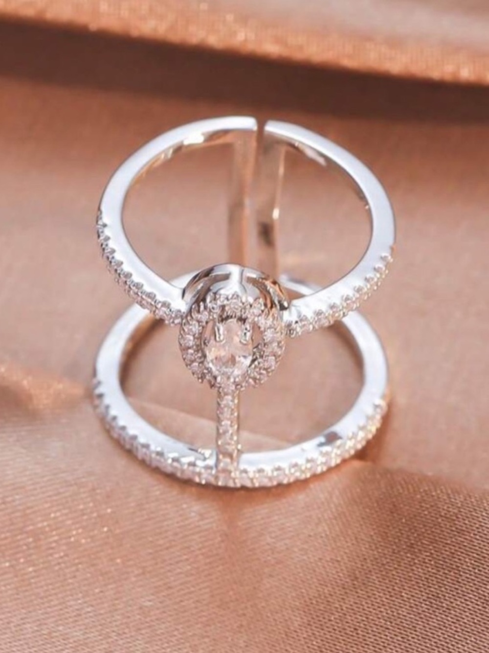 Silver Marquise Halo Adjustable Multi-Band Ring - Picture 4 of 4